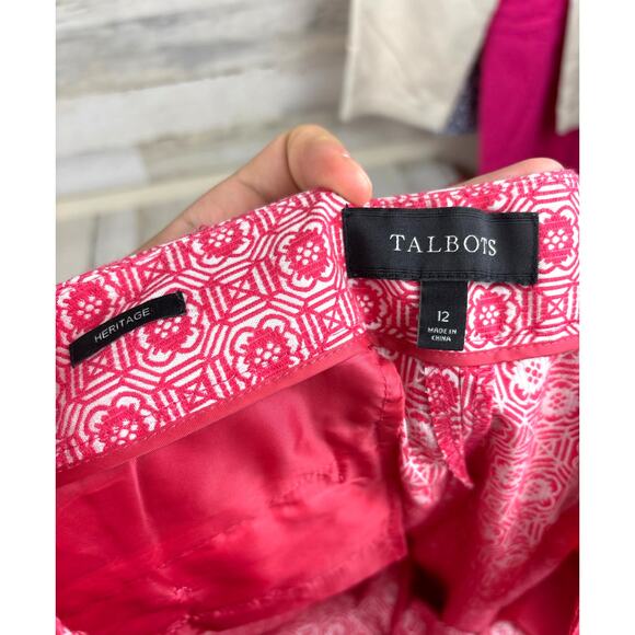 Talbots Women’s 12 Pink White Floral Geometric Jacquard Heritage Ankle Pants - Picture 4 of 5